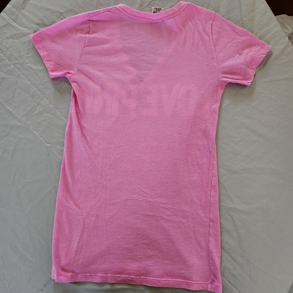 PINK Victoria's Secret V-Neck Shirt In  Pink With Bold White Lettering  - Size M - Picture 2 of 9